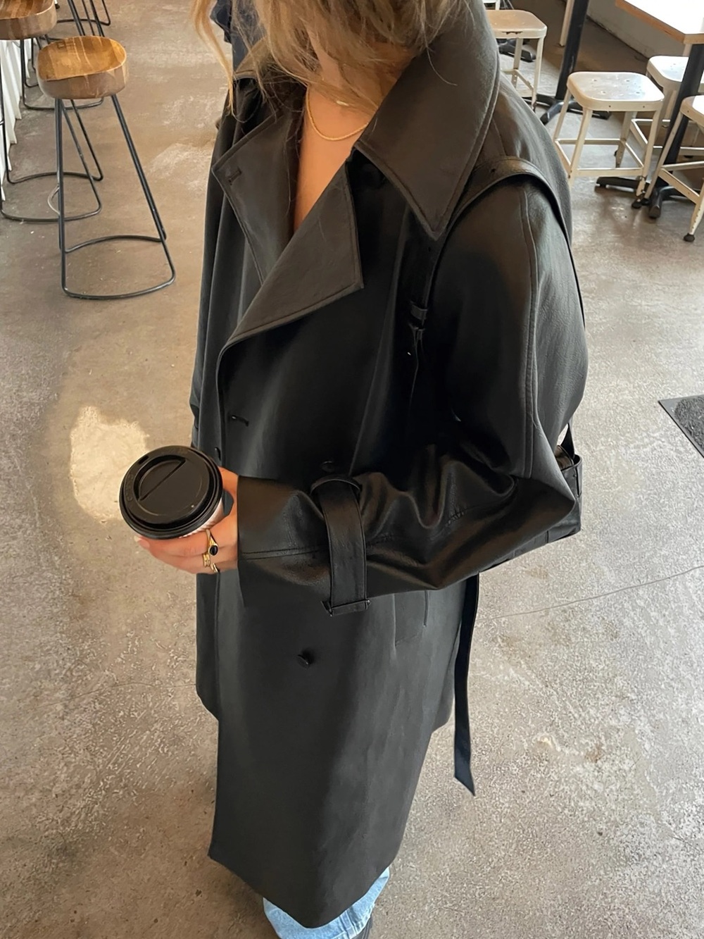 Oak & Fordt Black Pleather Trench Coat
